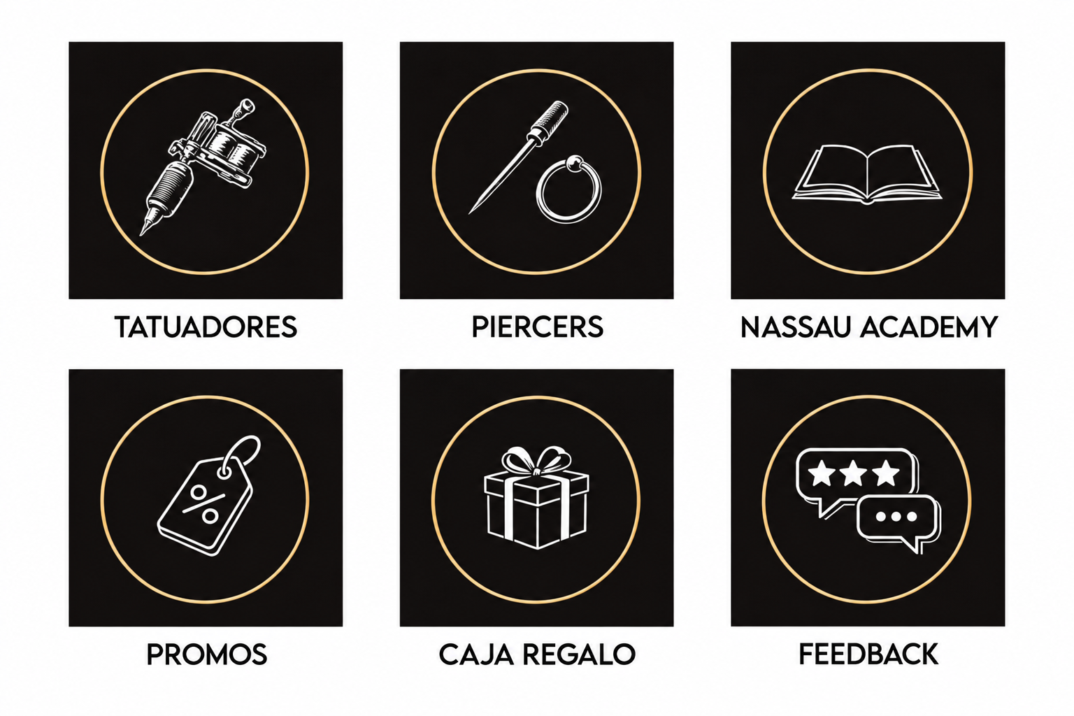 Six Instagram highlights designed for Nassau Tattoo